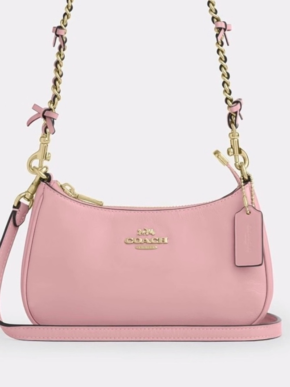 Coach Pink Leather Shoulder Bag with Gold Chain Accents - Picture 10 of 12